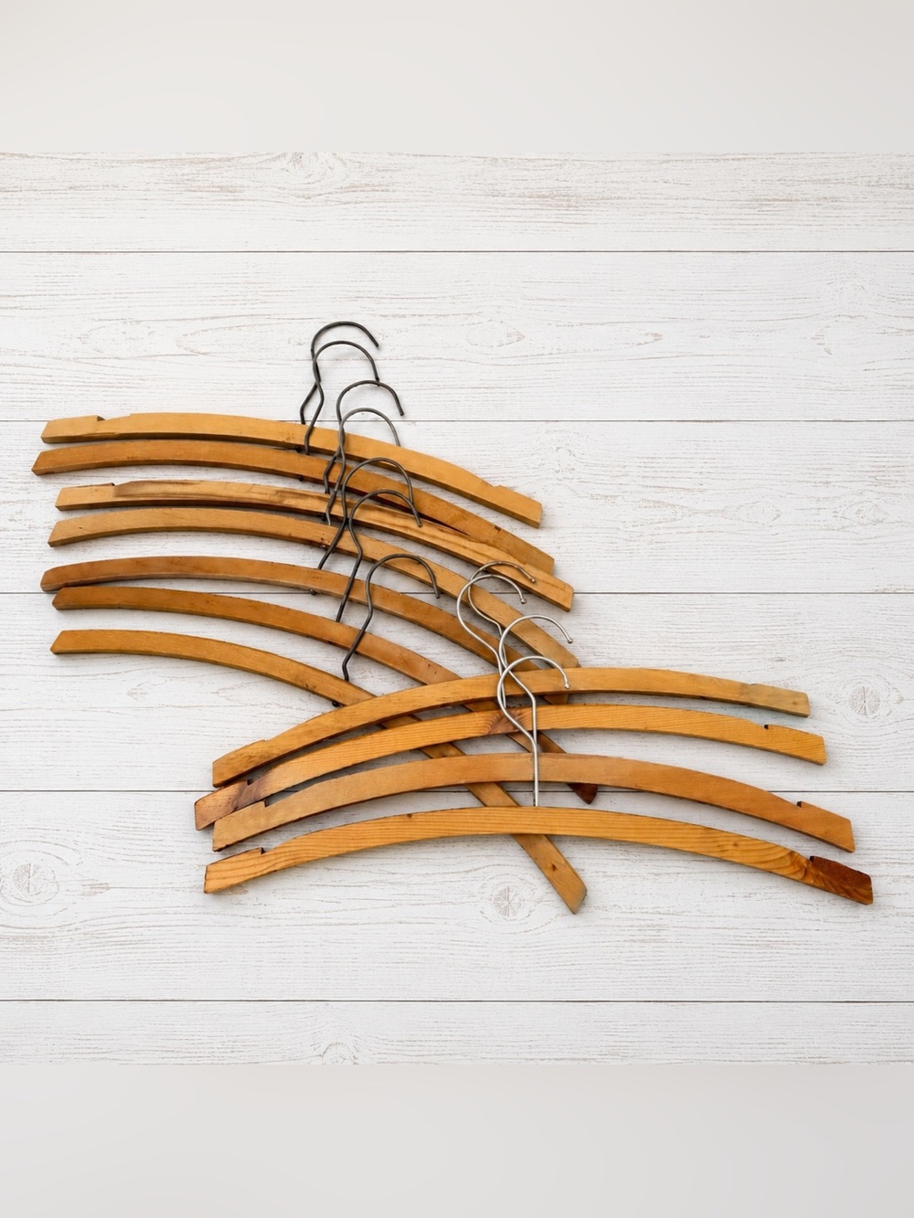 11 piece set of vintage curved solid wood coat suit hangers